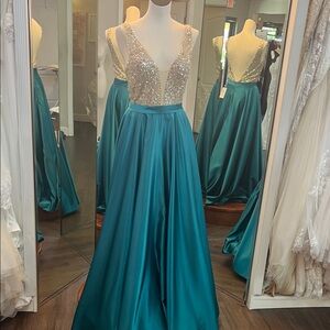 Teal Gown with Sequin Bodice